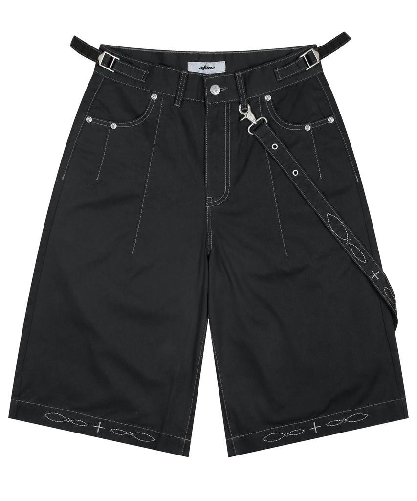XTONZ Xp285 Western Chain Bermuda Cotton Pants (Black)