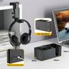 KDD 4-in-1 Desk Organizer - Headphone Stand with Drink Holder - Under-Desk Headphone Hook with Two Wire Holes - Rotating Headphone Hanger and Removabl