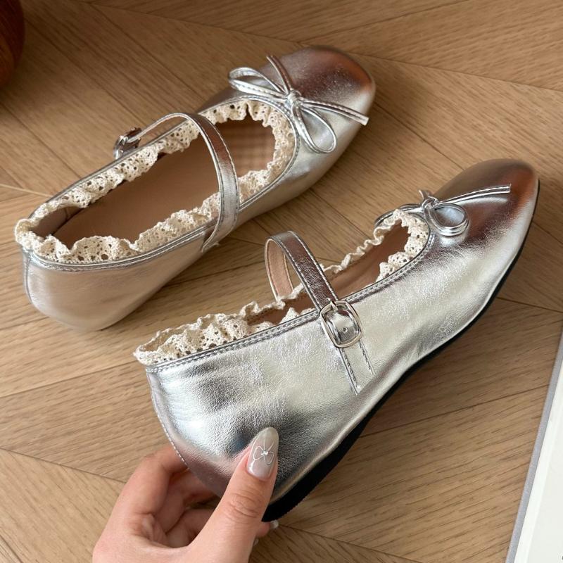 Fashion Elegant Flats Ballet Dance Shoes Bow Women Loafers Shoes 2025 Trend Summer Fad Shallow Buckle Shoes Walking Soft Mujer Zapatos