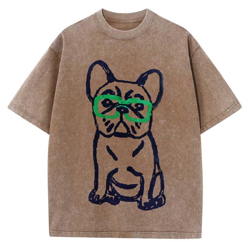 Cotton Oversized TShirt Funny Glasses French Bulldog Streetwear Unisex Tee XL
