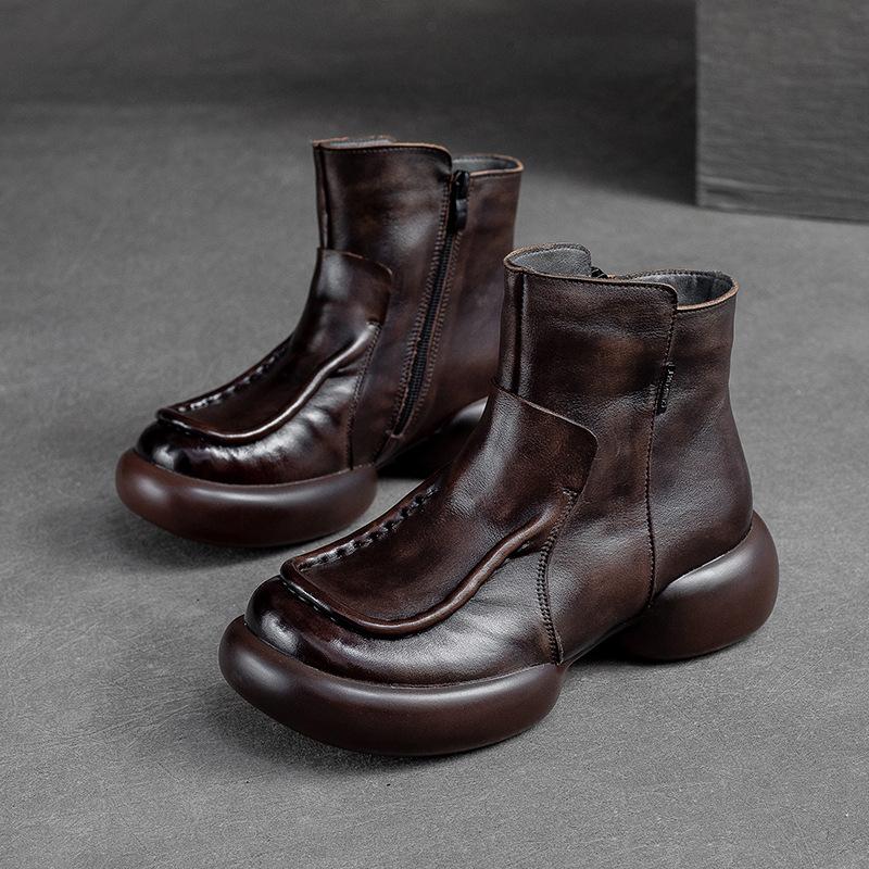 

Johnature Ретро плюшевые теплые полусапоги из натуральной кожи однотонная универсальная женская обувь 39 кофейный