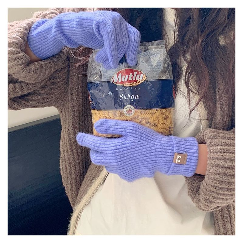 Extended Solid Color Versatile Knitted Gloves Female Student Finger Warm Gloves Male