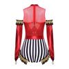 Adult Circus Ringmaster Bodysuit Sequined Patchwork Ruffled Hem Leotard and Metallic Gloves for Halloween Dress Up Party