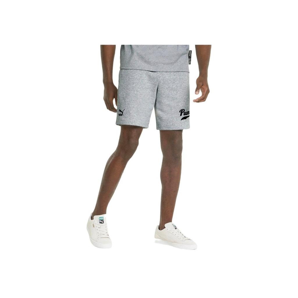 Puma Logo Print Solid Color Straight Shorts Men Bottoms Grey 536934-04