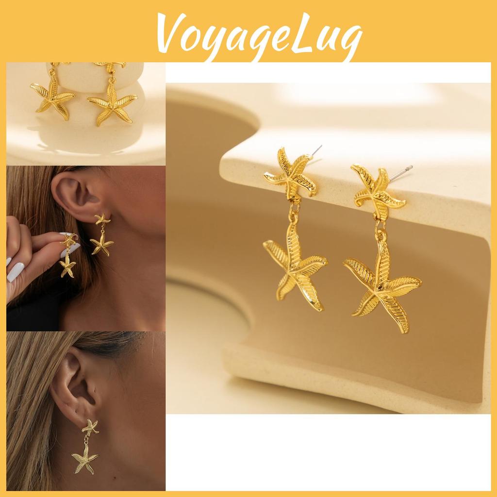 Gold Plated Trendy Starfish Earrings Stylish Gold Alloy Star Shape Earrings For Women Autumn For