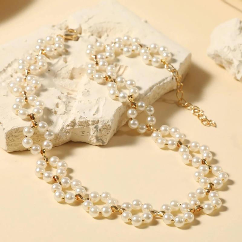 1PC European and American New Creative Retro Simple Pearl Necklace Women's Light Luxury Exquisite Collarbone Chain Ins Wind Neck Chain Tide
