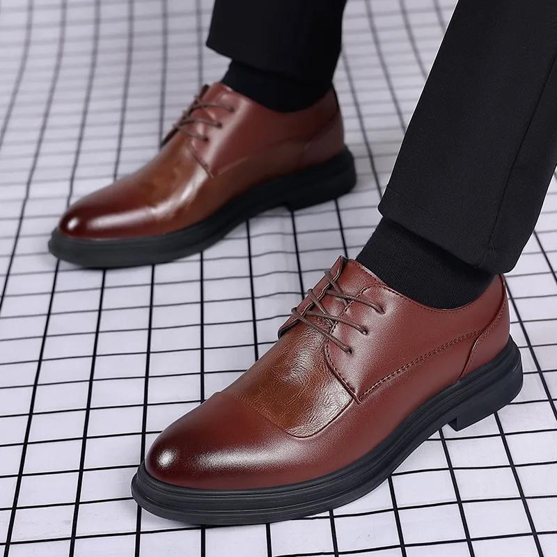 Fashion Designer Brand Black Leather Shoes for Men Wed Dress Shoe Lace Up Casual Business Oxfords Point Toe Office Formal Shoes for Male
