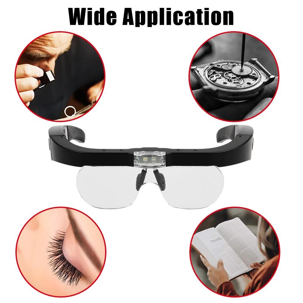 Head-mounted Magnifying Glasses With Led Light For Reading Watchmaker Repair Usb Rechargeable Magnifier 1.5x 2.5x 3.5x 5.0x