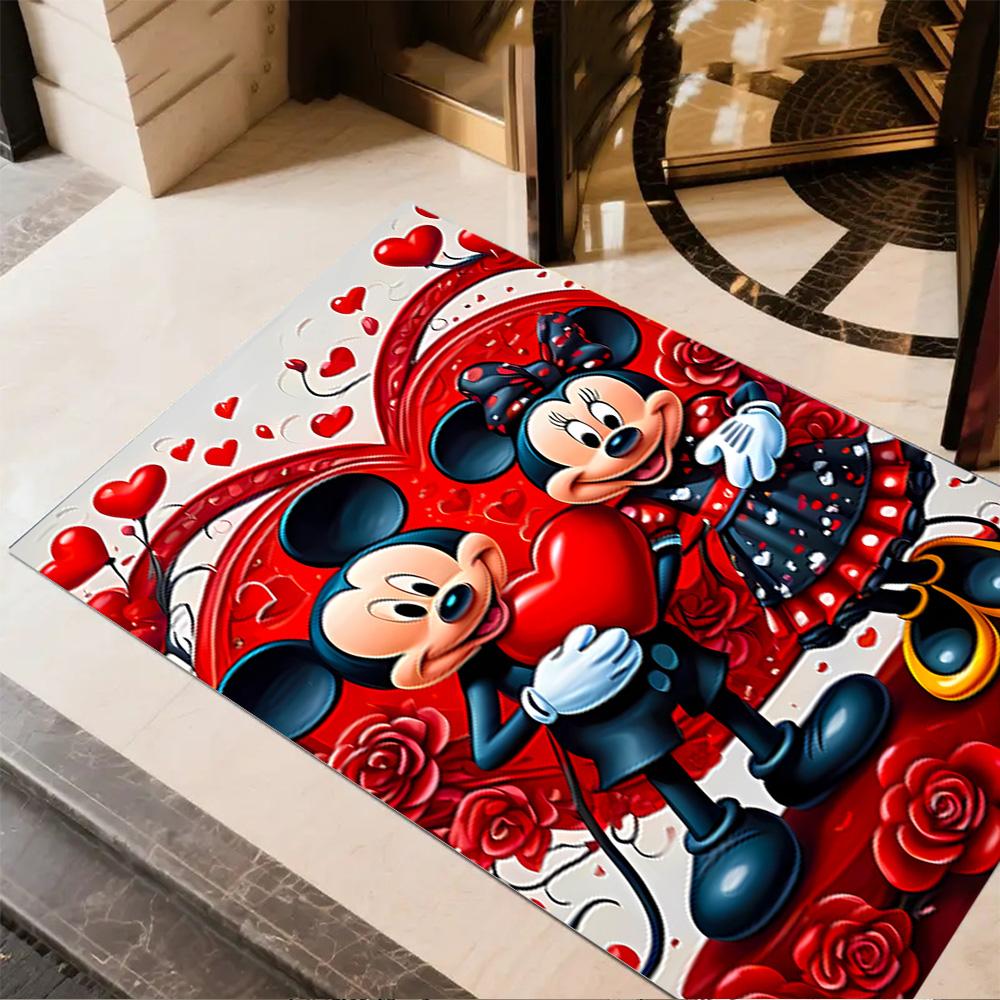 Mickey Minnie's Valentine Floor Rug Office Rug Suitable for Living Rooms Bedrooms Foyer Study room Antislip Carpet Anime Office Decor