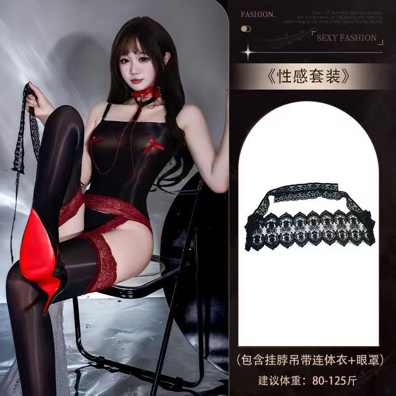 Sex underwear horse oil sexy oily neck sling oily pure want to open gear contrasting color knee sling