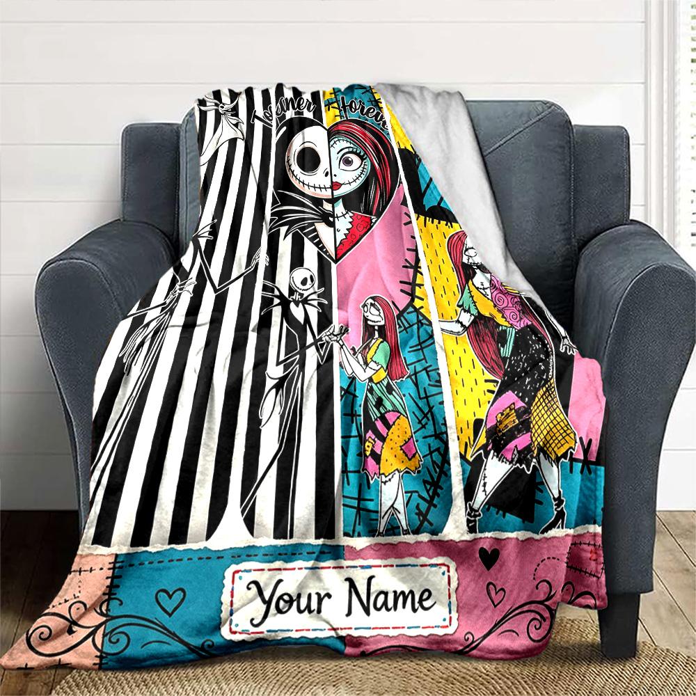 Name Custom Jack & Sally Print Flannel Blanket High Quality Warm Comfortable Cover for All Seasons Perfect for Gifts Home Decor