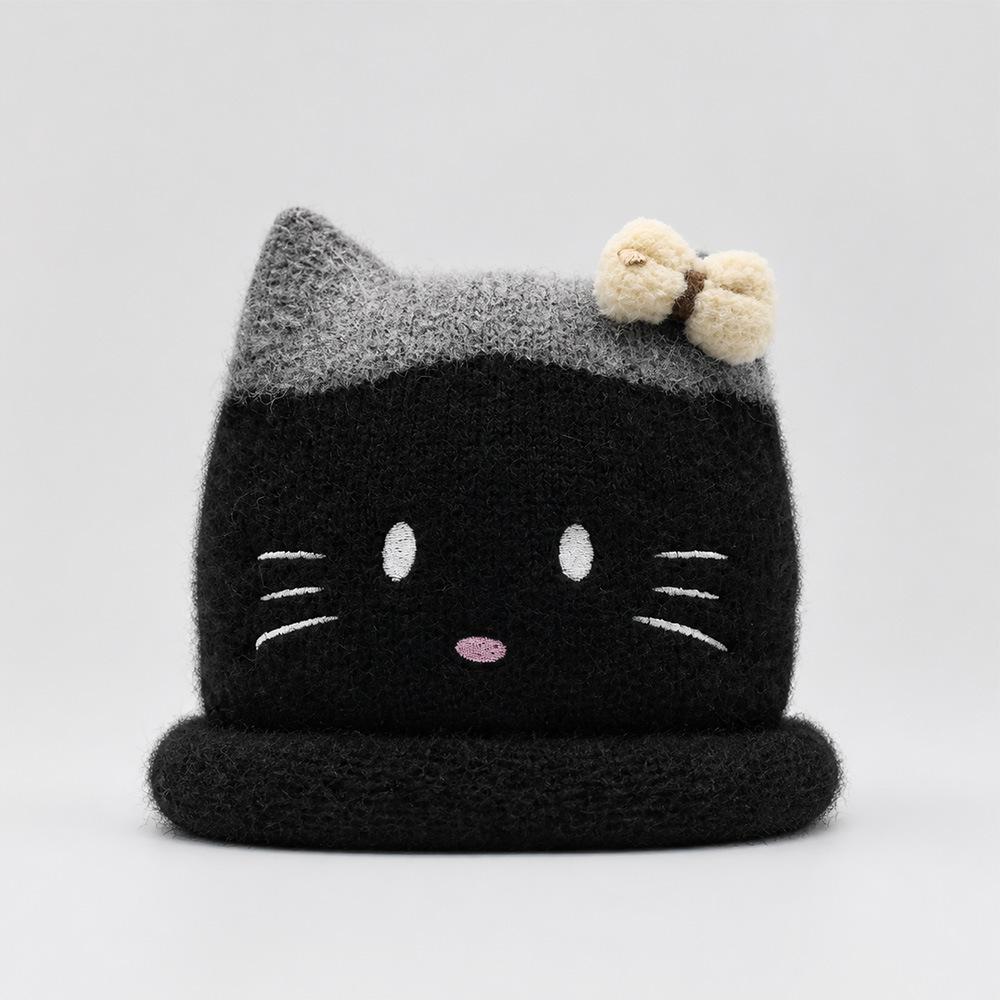 Winter hat women's fleece thickened soft wool hat adult cute cat ears warm ear protector knitted hat