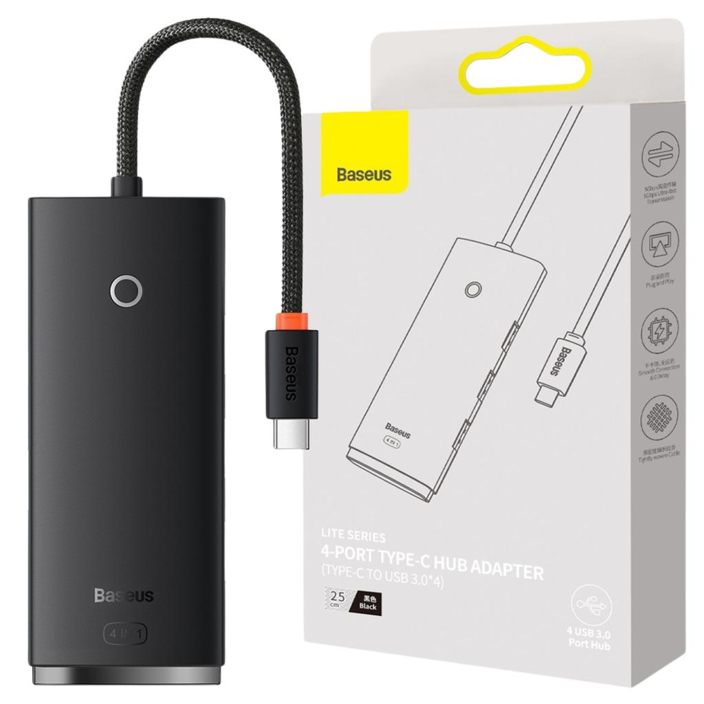 Hub 4W1 Baseus Lite Series Usb-C Do 4X Usb 3.0 + Usb-C, 25Cm (Czarny)