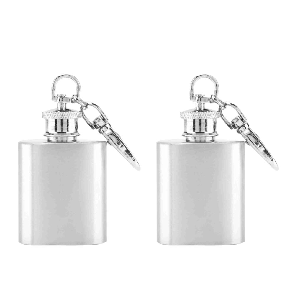 2pcs 1 oz Stainless Steel Liquor Bottle Silver Pocket Wine Bottle Alcohol Bottle Keychain Gift