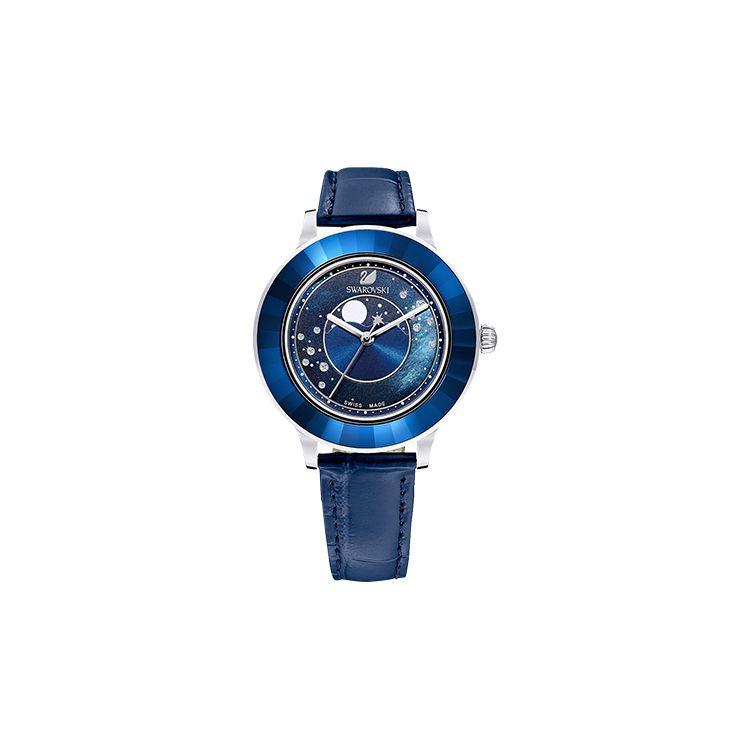 Swarovski Octea Lux Chrono Mondlandung Gedenkuhr Damenuhren blau 5516305 Regular Watch Box,Dark Blue Watch Dial blue