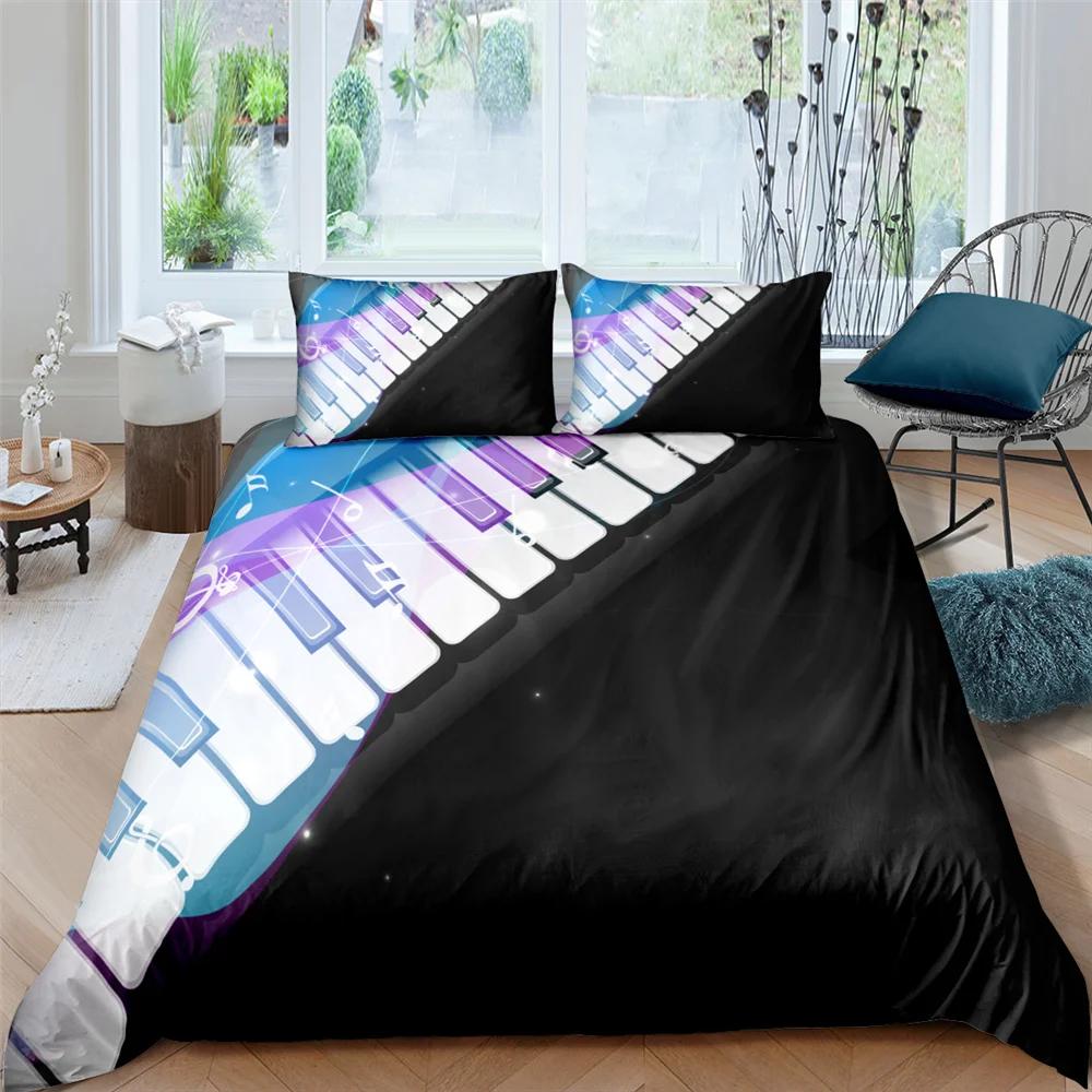 Piano Keys King Queen Duvet Cover 3D Cartoon Musical Notes Bedding Set For Kids Teens Adult Fashion Music Polyester Quilt Cover