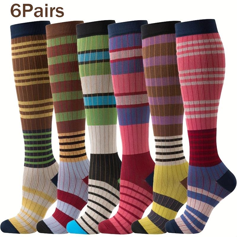 high quality6 Pairs of Multi-Color Striped Compression Socks for Men & Women - Comfortable, Versatile, and Stylish for Daily Wear, Running, and