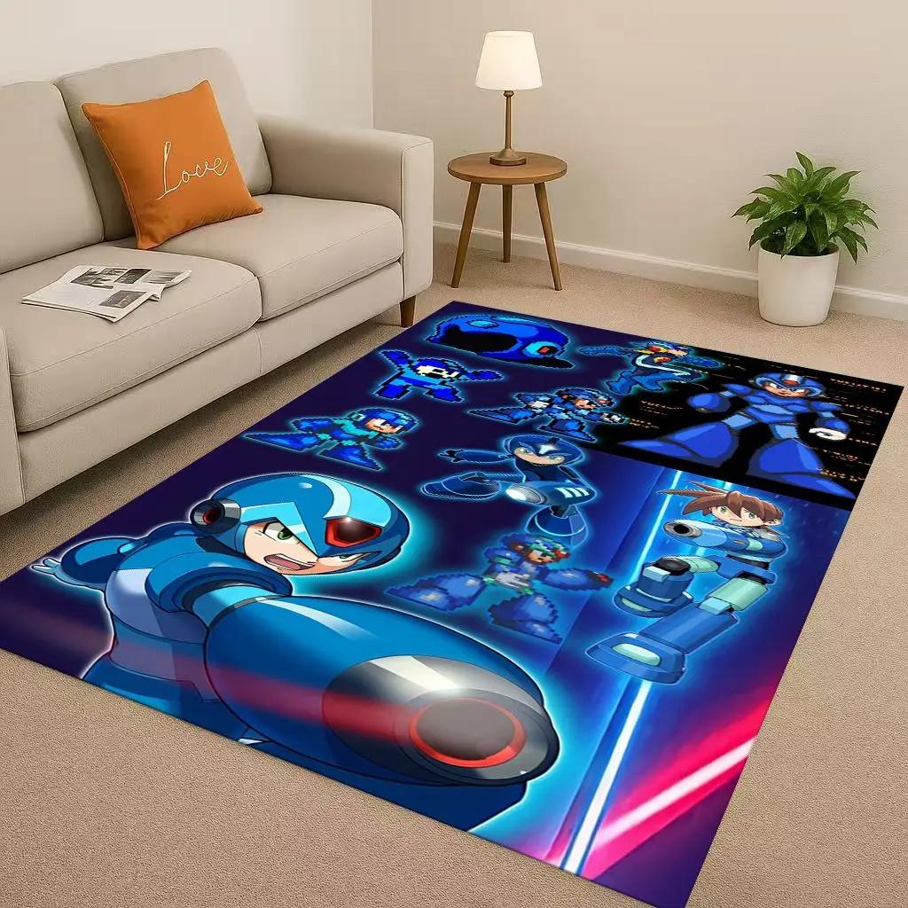 3D Retro Game Rockman Mega Man Living Room Non-Slip Area Rug Soft Carpet for Bedroom Playroom Sofa,Easy Clean Home Decor Doormat