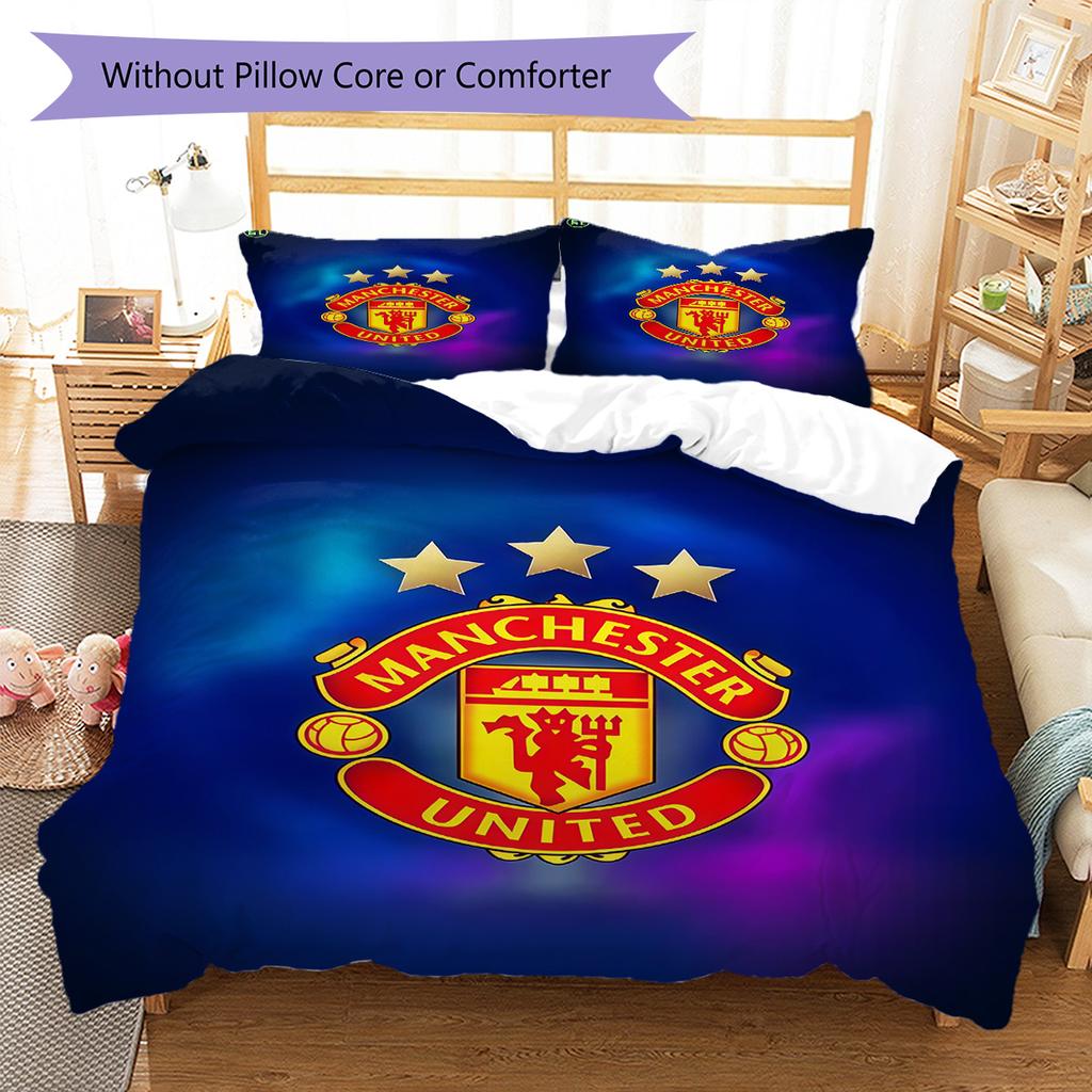 Set cu cuvertură și fețe de pernă Man Utd Decor Acasă Cadou de Ziua de Naștere (1 * husă de pilotă + 2 * fețe de pernă, fără miez)