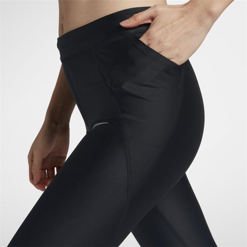 Nike Logo Print Slim Fit Long Workout Pants Women Bottoms Black 890334-010