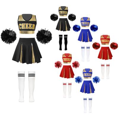Mädchen Cheerleading Kostüm Schulmädchen Uniform Kleid mit Zubehör Halloween Kostüm Karneval Party Outfits