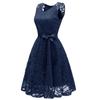 Women's Vintage Floral Lace Sleeveless A Line Bridesmaid Dress Ribbon Tie Midi Sundress Party Cocktail Evening Occasion Outfit Day Wear