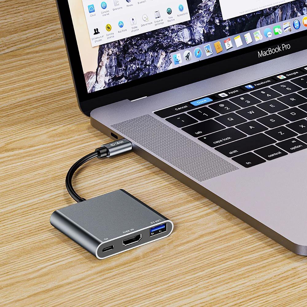 Hub Tech-Protect V1 3W1 Usb-C - Usb-A 3.0 / Usb-C Pd 100W / Hdmi 4K 30Hz - Szary