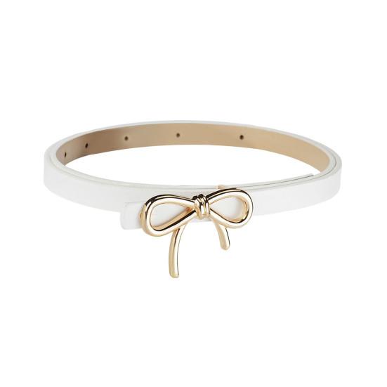 

Женский ремень, однотонный металлический бант, декорированный искусственным кожзаменителем, регулируемые отверстия, тонкий пояс белый