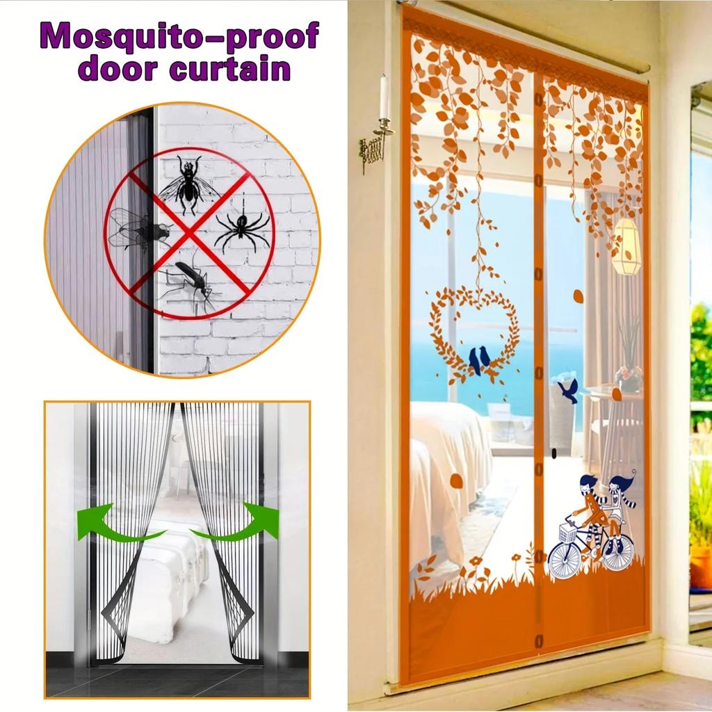 Summer Mosquito-Proof Door Curtain Automatic Closing Magnetic Door Screen Cartoon Lightweight Mesh Door Curtains Self Sealing Retractable