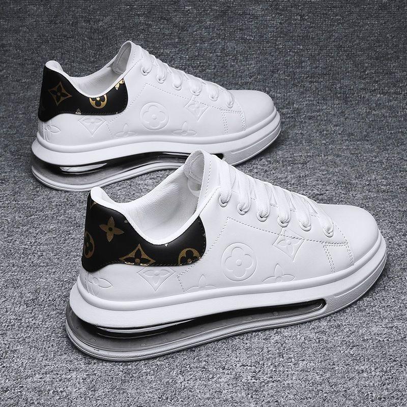 Trendy Printed White Sneakers for Men and Women, Couple's Air-Cushion Shoes, Versatile Thick-Soled Height-Increasing Casual Shoe