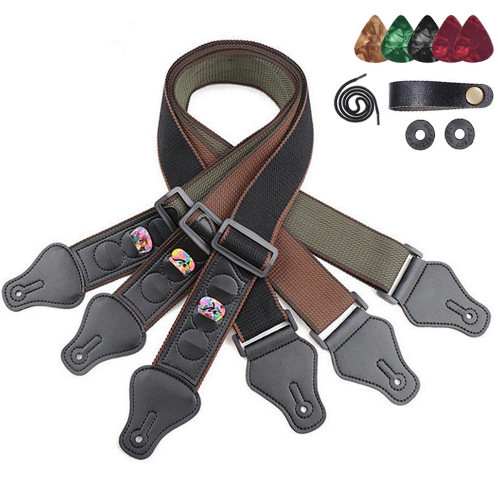 Guitar Cotton Strap Folk Guitar Electric Guitar Pure Cotton Strap with Scroll Belt 5 Paddles and 2 Rubber Strap Buckles