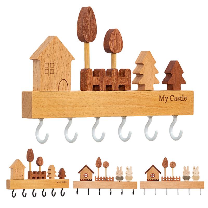 

Key hook holder Shower wood clothes hook holder Country style wall decoration coat hook for home living room wall hook