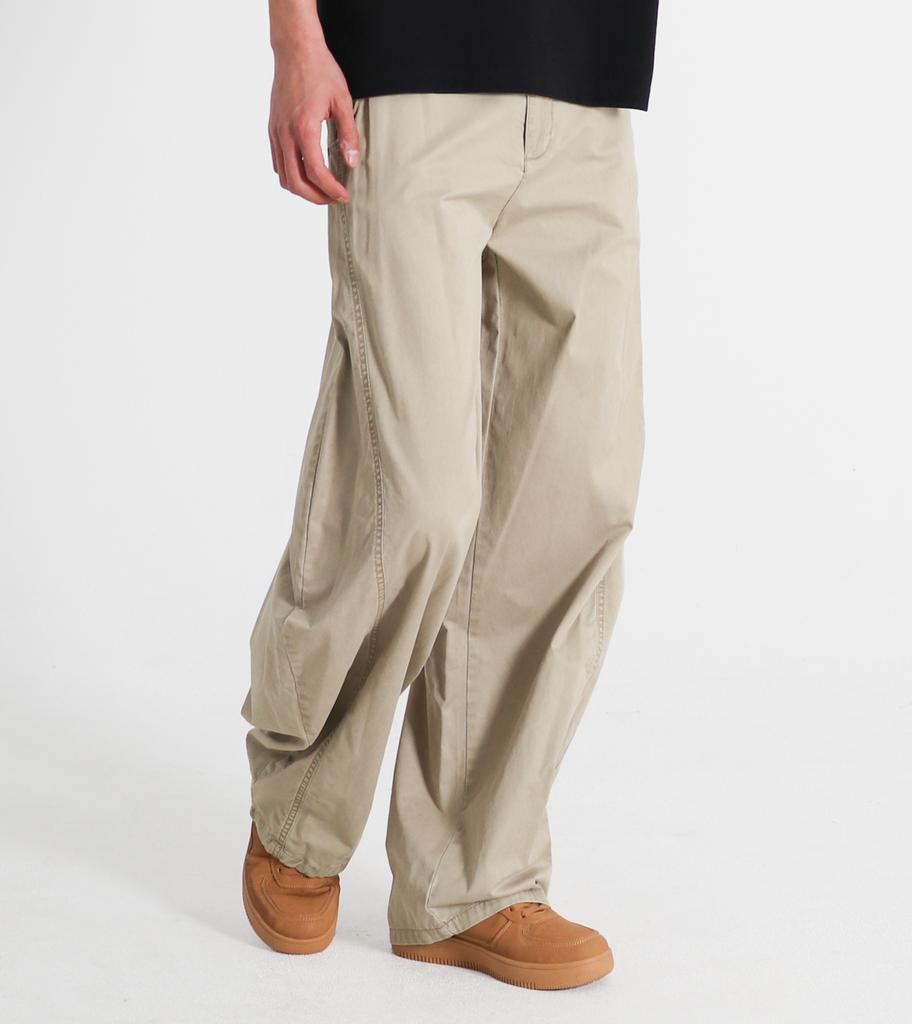Beoteunseoul Pigment Washed Wide Curved Cotton Pants [Beige]