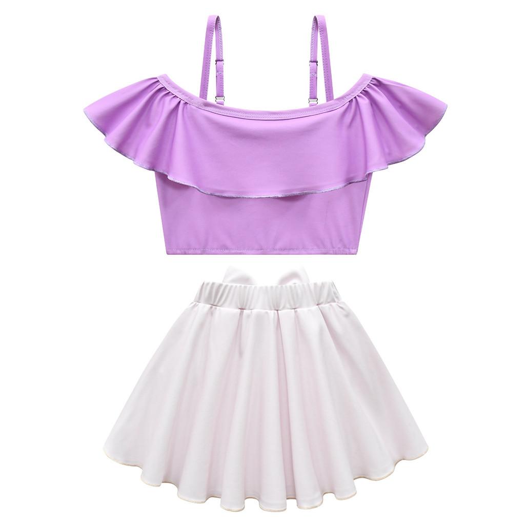 Kids Girls Swimwear Mira Bear Print Swimsuit Top Skirt Sets