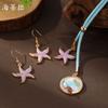 Neue Emaille Farbe Seestern Muschel Ohrringe Lange Halskette Damen Sommer Strand Klein Klar Seestern Langer Anhänger