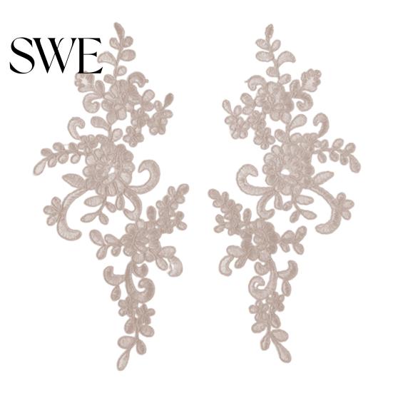 Embroidery Lace Applique 2 Pcs Sewing Flower Fabric Collar Patch Motif Trim for Clothing Wedding Gown Dress Bridal DIY Crafts Daily Wear Tailor Shops
