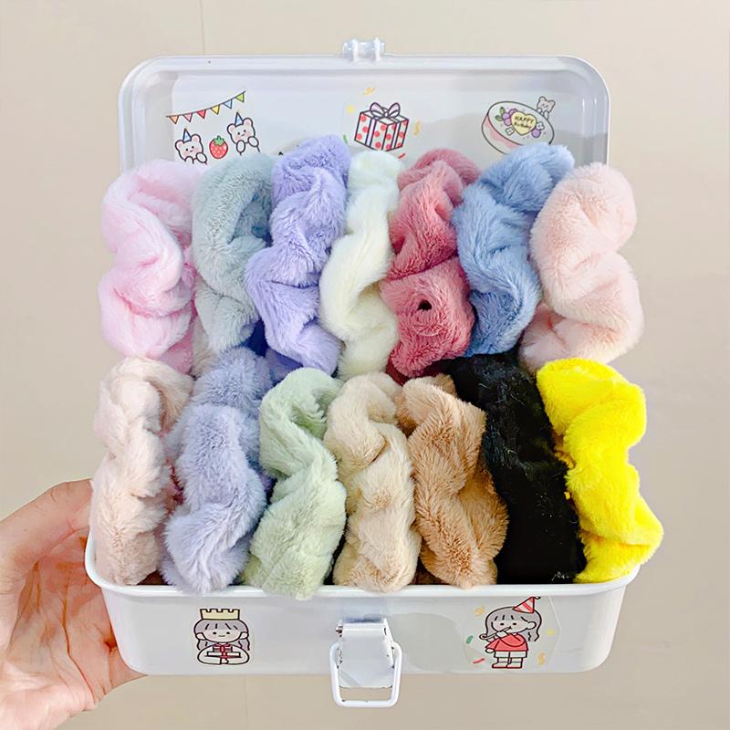 Solid Soft Plush Wide Hair Band For Women Girls Ponytail Holder Hair Tie Fluffy Rubber Band Scrunchie Hair Accessories