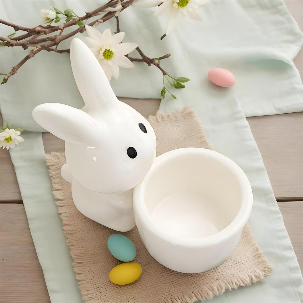 Bunny CandleHolder White Cute Easter Egg Stand Decor Easter Bunny CandleHolder for Banquet Gathering Party Shelf Desk