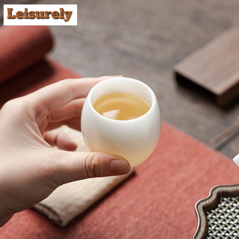 70ml Ice Seed Sheep Fat Jade White Porcelain Tea Cup Egg Shaped Master Cup Personal Tea Bowl Mugs Chazhan Kung Fu Teaset Gift