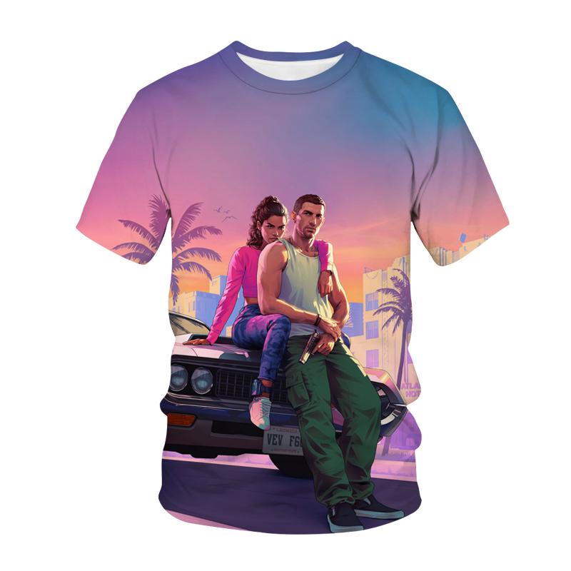 

Футболка GTA 6 Игровая 3D-печать Уличная одежда Мужская и женская Повседневная модная футболка Дышащая и удобная Верхняя одежда L