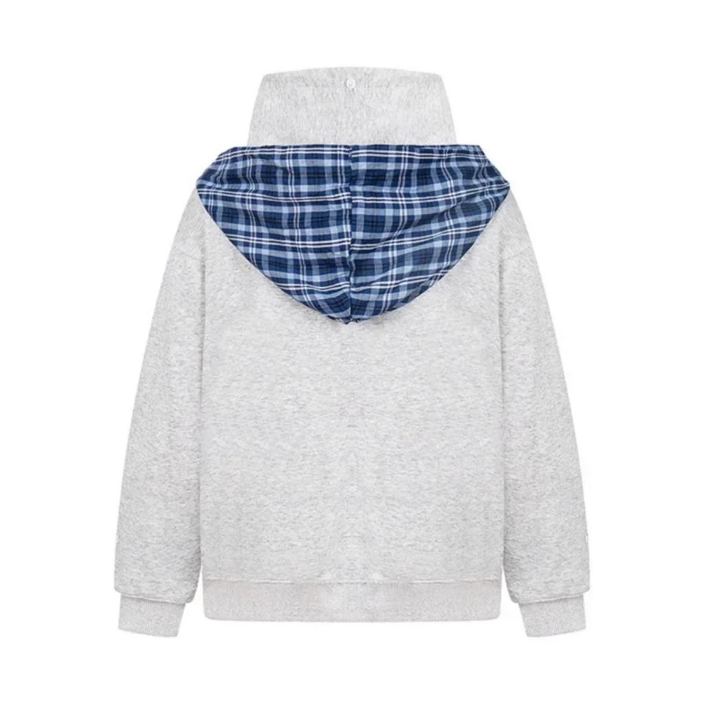 2KWEIRD American Plaid Shawl Fake Two-Piece Hoodie Women Early Autumn New Loose Lazy Chic High Street Couple Jacket Cotton Full Sleeve