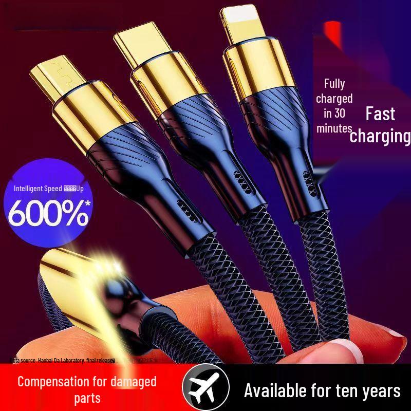 120W Super Fast Charging 3-in-1 Cable with Digital Display for Apple, Huawei, OPPO