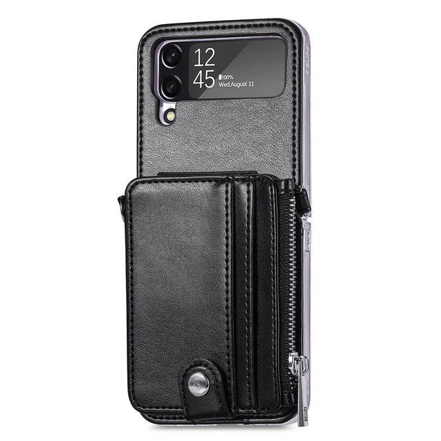 Full Coverage Leather Protective Case For Samsung Galaxy Z Flip 4 5g Flip4 Flip3 Flip 3 Zflip4 Card Slot Phone Strap Stand Cover