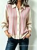 Autumn/Winter Women's Striped Loose Knit Cardigan Sweater with Lapel and Button Details
