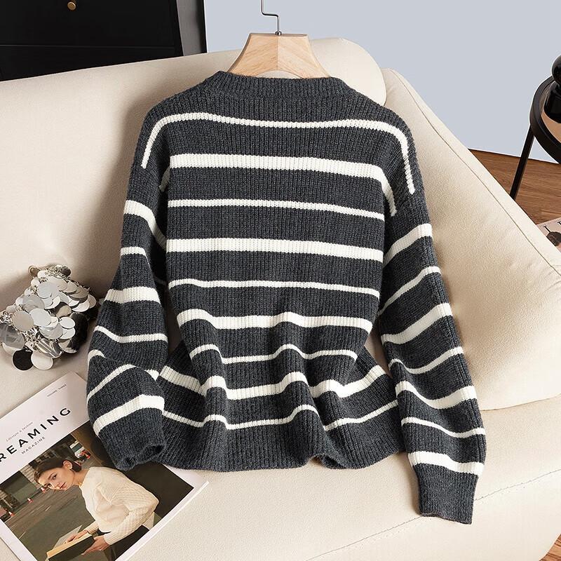 Women's Faux Two-Piece Color Block Striped Sweater