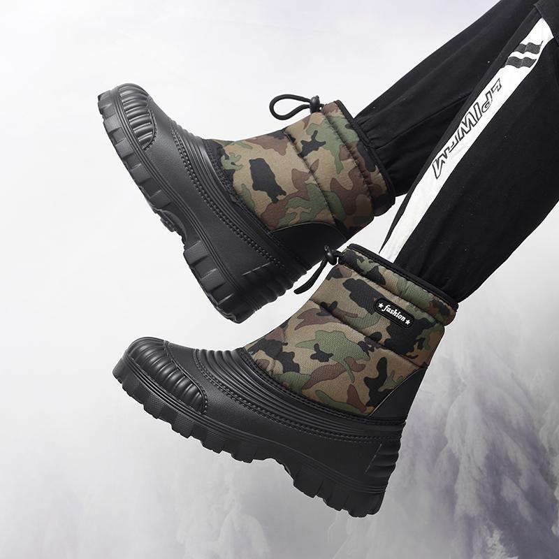 Men's Winter Warm Snow Boots Rubber Hiking Boots Outdoor Mid Calf Camouflage Duck Boots Waterproof  Plus Size