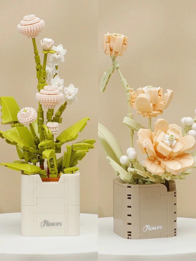 Sende deiner Mutter ein Geschenk Blumen Bausteine Ewige Bonsai Serie Set DIY Topfblume Löwenzahn Pfingstrose Steinpflanze Blumenstrauß Deko