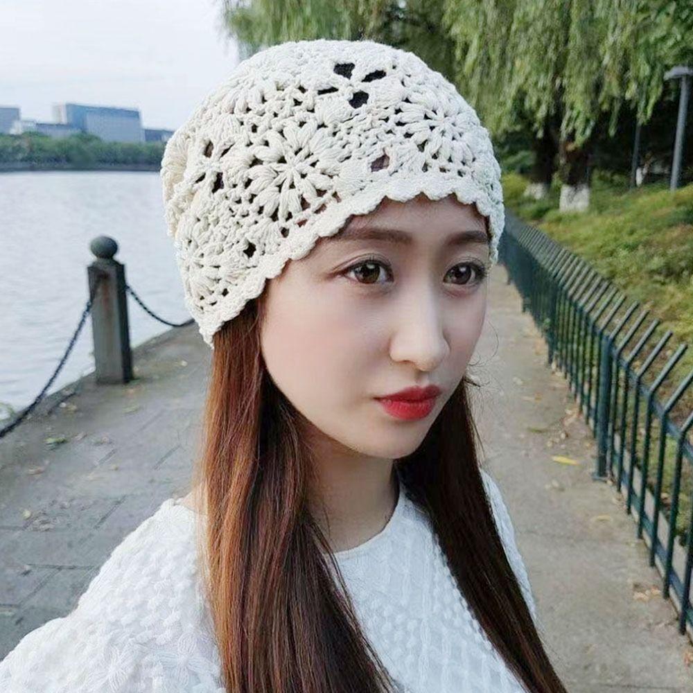 Ležérní baretová čepice s dutým slunečním kšiltem, prodyšná pletená čepice pro ženy