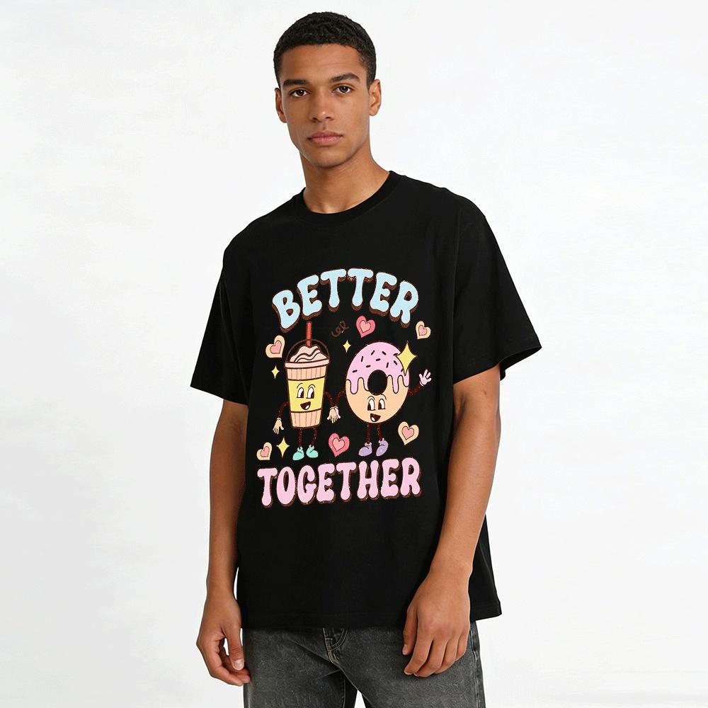 Better Together Coffee Donut Print Casual Couple Tops Pure cotton T-shirt