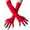 Women's Black Devil Claw Long Nail Gloves with Elastic Finger Design, Halloween Party Role Playing Costume Accessories